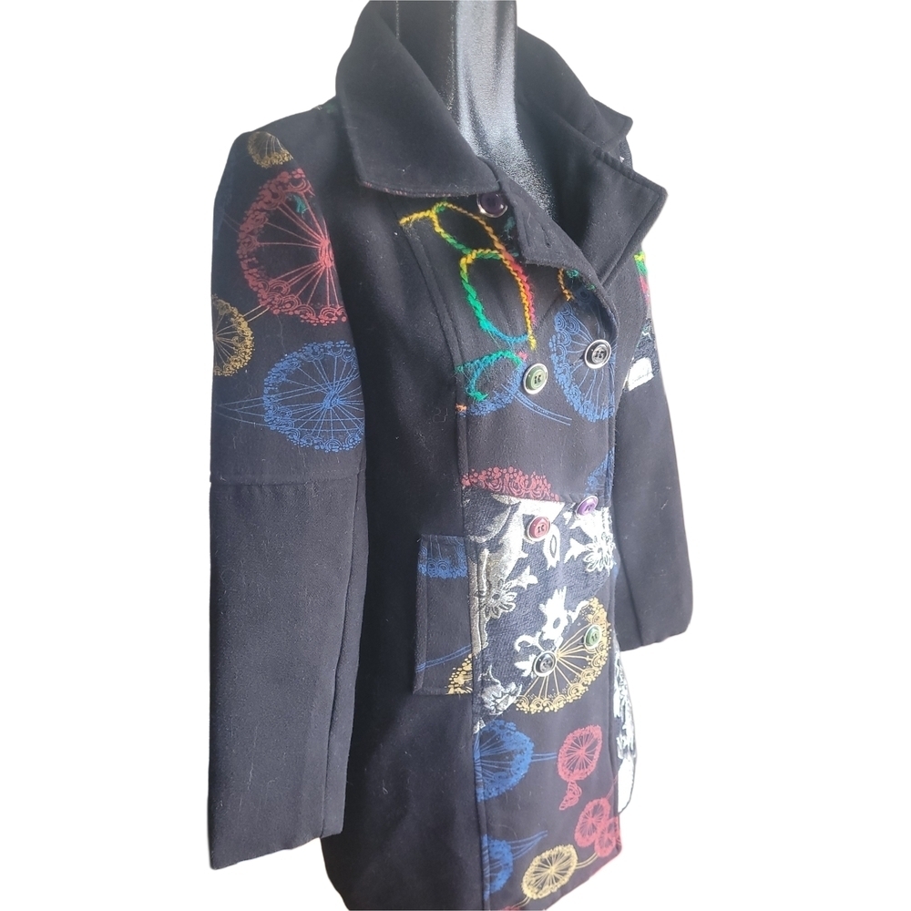 Goa Black Double Breasted Multi Colored Detail Mid-length Coat Size M - Picture 5 of 10